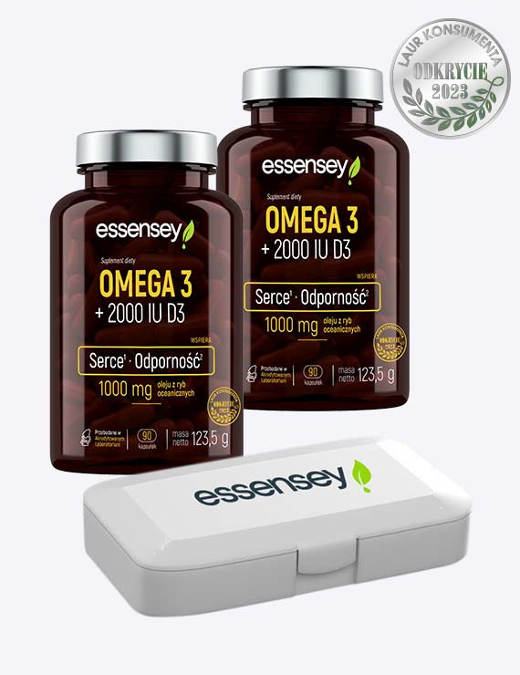 Zestaw Omega 3 + 2000 IU D3 w dwóch opakowaniach + Pillbox