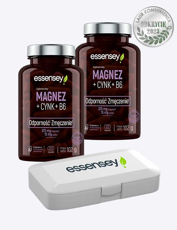 Zestaw Magnezu + Cynk + Witamina B6 w dwóch opakowaniach + Pillbox