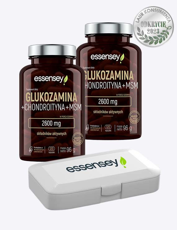 Zestaw Glukozaminy + Chondroityna + MSM w dwóch opakowaniach + Pillbox