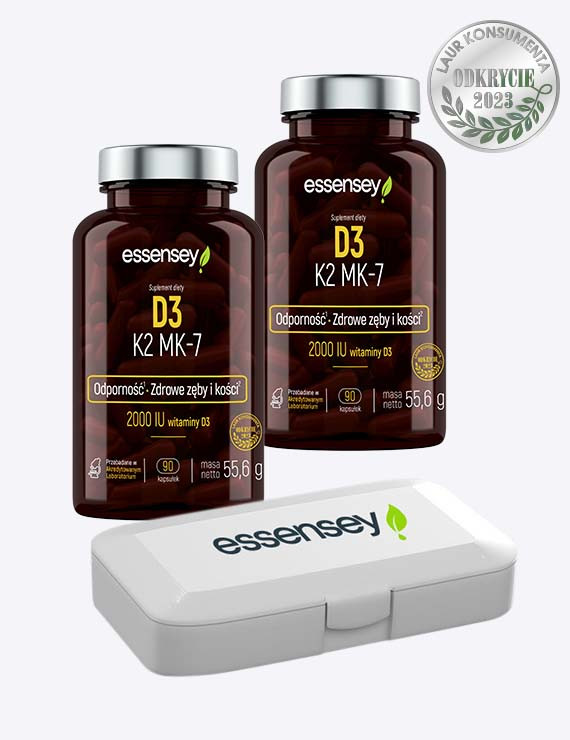 Zestaw witamin D3 K2 MK-7 w dwóch opakowaniach + Pillbox