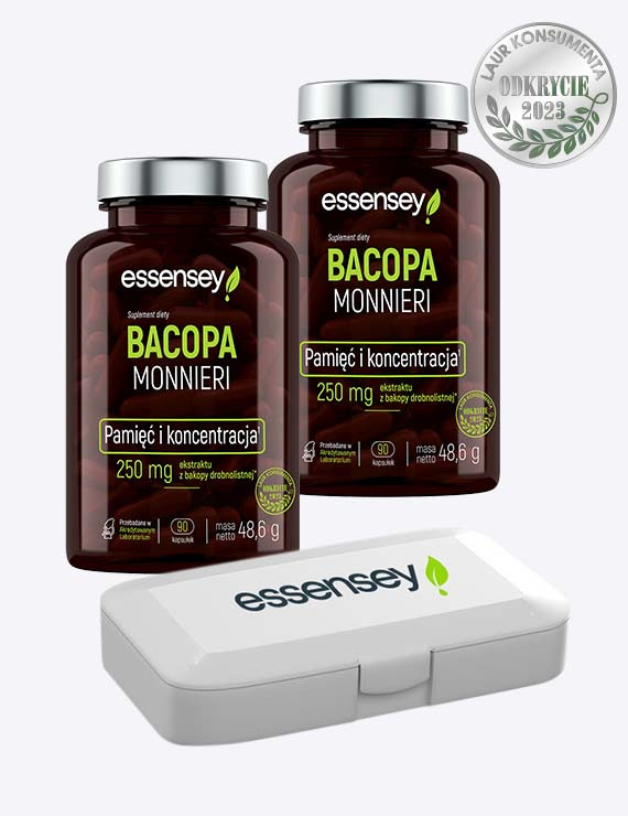 Zestaw Bacopa Monnieri w dwóch opakowaniach + Pillbox