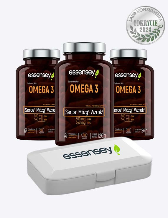 Kwasy tłuszczowe Omega 3 w trzech opakowaniach + Pillbox