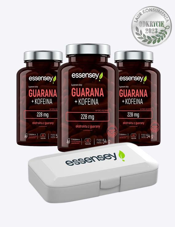 Zestaw Guarany i Kofeiny w trzech opakowaniach + Pillbox