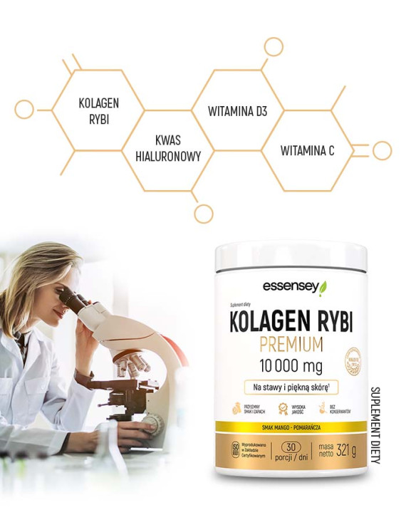 Kolagen Rybi Premium Smak Mango-pomarańcza 10000 mg - 321g