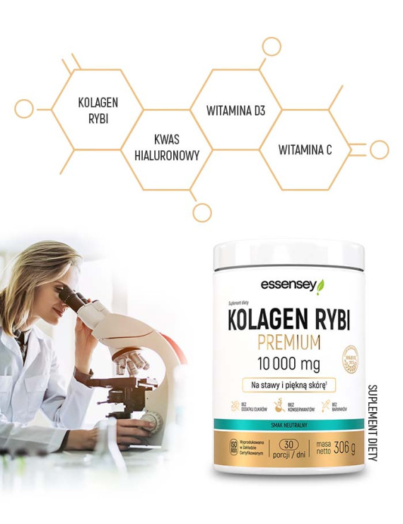 Kolagen Rybi Premium 10000mg z Biotyną + Skrzyp, Cynk