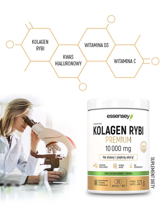 Kolagen Rybi Premium Smak Zielona Herbata - Limonka 10000 mg - 321g