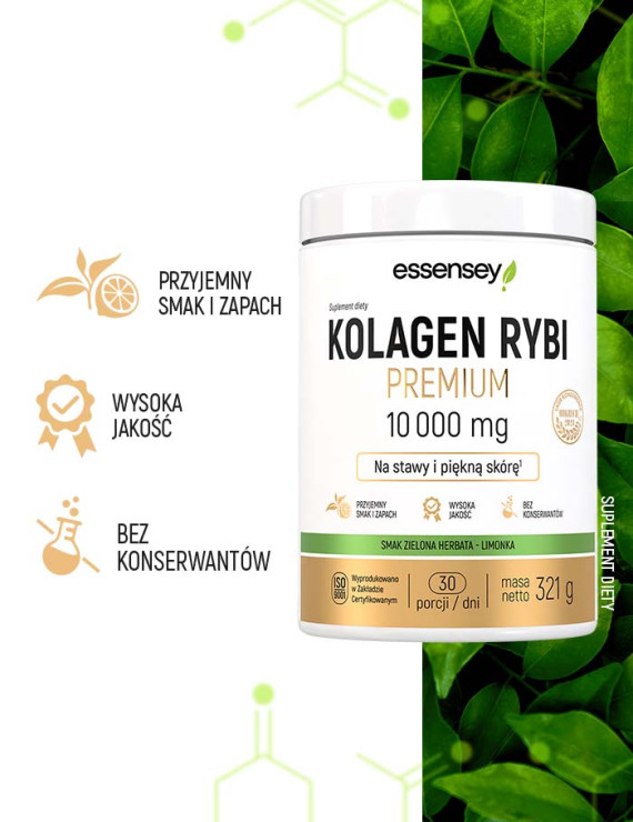 Kolagen Rybi Premium Smak Zielona Herbata - Limonka 10000 mg - 321g