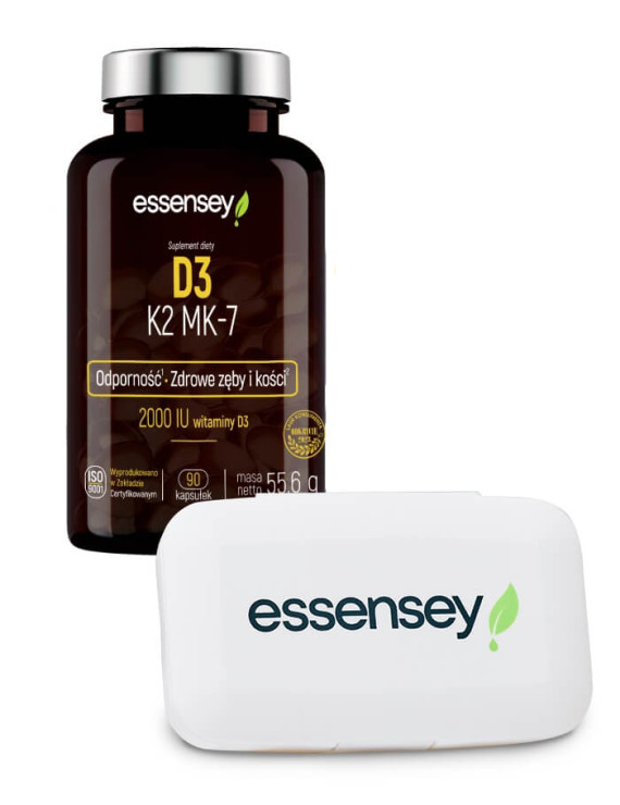Witamina D3 K2 MK-7 + Pillbox | Essensey | Odporność Zęby Kości