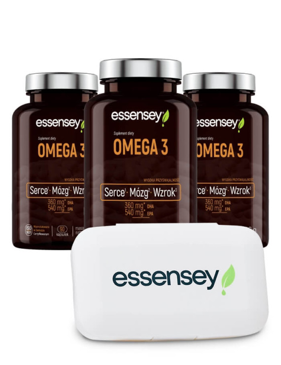 Omega 3 w trzech opakowaniach + Pillbox | Essensey | Serce mózg