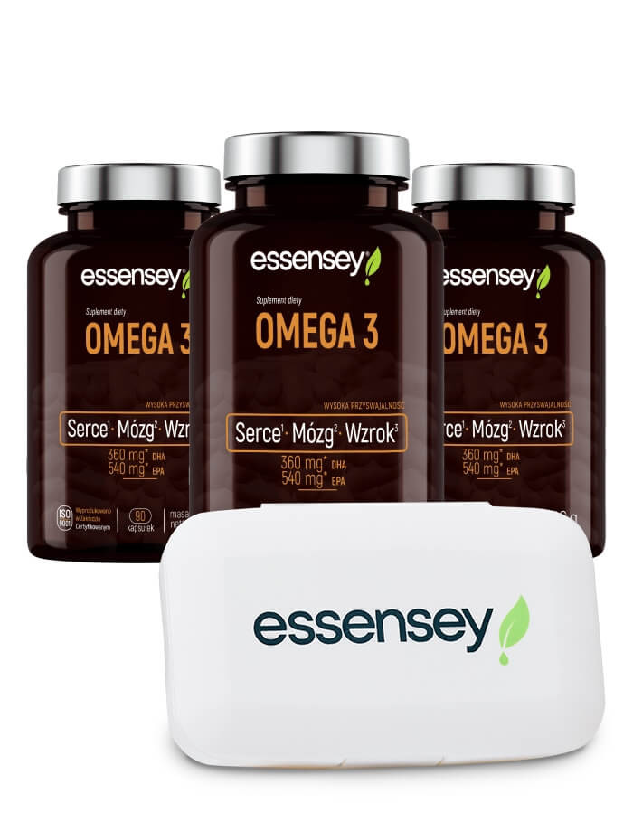 Omega 3 w trzech opakowaniach + Pillbox | Essensey | Serce mózg