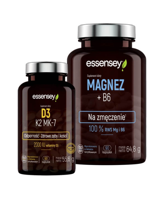 Magnez+B6 i Witamina D3 K2 MK-7 | Essensey | Na Odporność i zmęczenie Magnez+B6 i Witamina D3 K2 MK-7 | Essensey | Na Odporność i zmęczenie