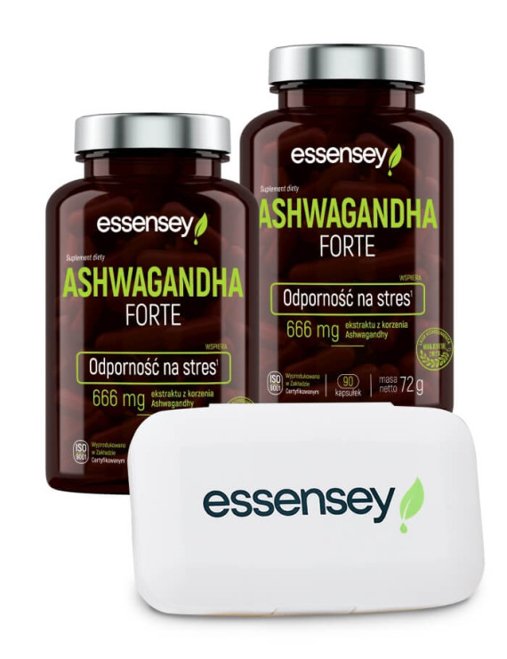 Ashwagandha Forte w 2 opakowaniach + Pillbox | Essensey | Stres Ashwagandha Forte w 2 opakowaniach + Pillbox | Essensey | Stres