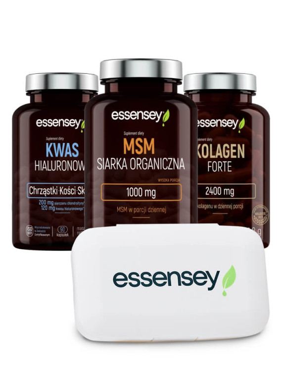 Kolagen + Kwas Hialuronowy + MSM + Pillbox | Essensey | Stawy skóra Kolagen + Kwas Hialuronowy + MSM + Pillbox | Essensey | Stawy skóra