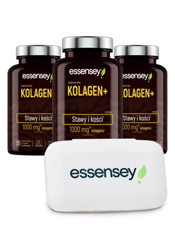 Kolagen+ w trzech opakowaniach + Pillbox | Essensey | Stawy Kolagen+ w trzech opakowaniach + Pillbox | Essensey | Stawy