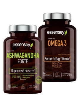 Ashwagandha Forte i Omega 3 | Essensey | Wzrok Serce Mózg i Stres