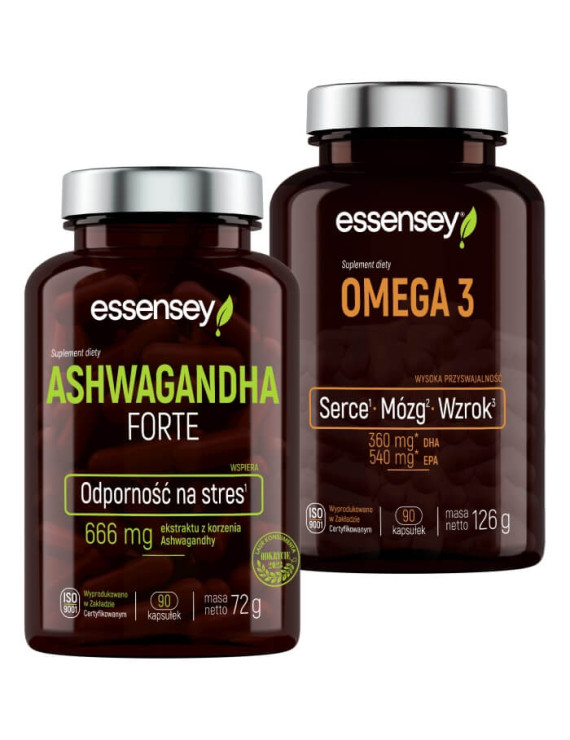 Ashwagandha Forte i Omega 3 | Essensey | Wzrok Serce Mózg i Stres Ashwagandha Forte i Omega 3 | Essensey | Wzrok Serce Mózg i Stres