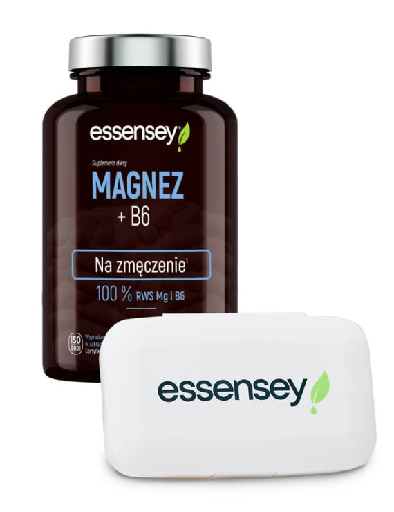 Magnez z witaminą B6 w 90 kapsułkach + Pillbox | Essensey | Zmęczenie