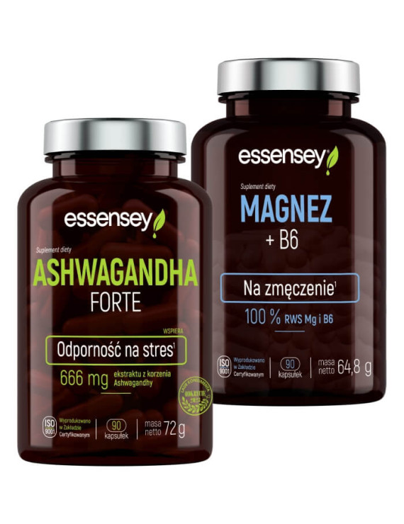 Magnez+B6 i Ashwagandha Forte | Essensey | Stres serce kości Magnez+B6 i Ashwagandha Forte | Essensey | Stres serce kości