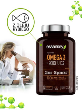 Omega 3 + 2000 IU D3 w 90 kaps | Essensey | Serce Mózg odporność Omega 3 + 2000 IU D3 w 90 kaps | Essensey | Serce Mózg odporność