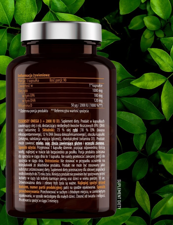 Omega 3 + 2000 IU D3 w 90 kaps | Essensey | Serce Mózg odporność Omega 3 + 2000 IU D3 w 90 kaps | Essensey | Serce Mózg odporność