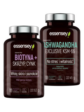 Zestaw Biotyna + Skrzyp, Cynk z Ashwagandhą KSM-66 | Essensy | Stres