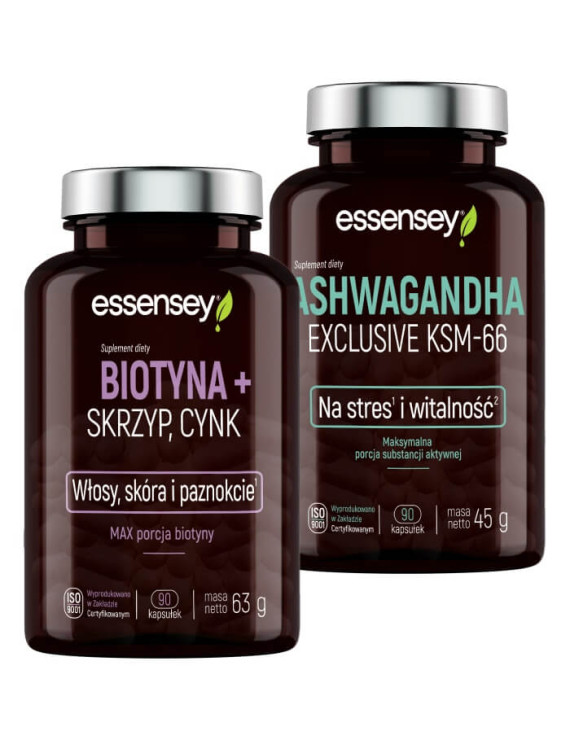 Zestaw Biotyna + Skrzyp, Cynk z Ashwagandhą KSM-66 | Essensy | Stres