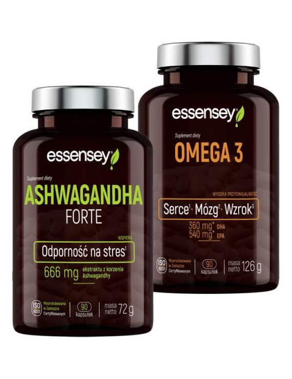 Ashwagandha Forte i Omega 3 | Essensey | Wzrok Serce Mózg i Stres
