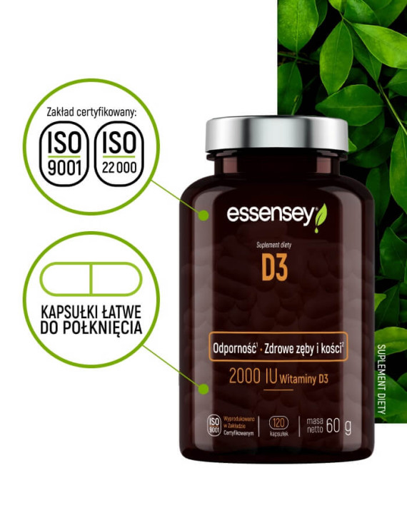Witamina D3 w 120 kapsułkach | Essensey | Odporność i zdrowe kości