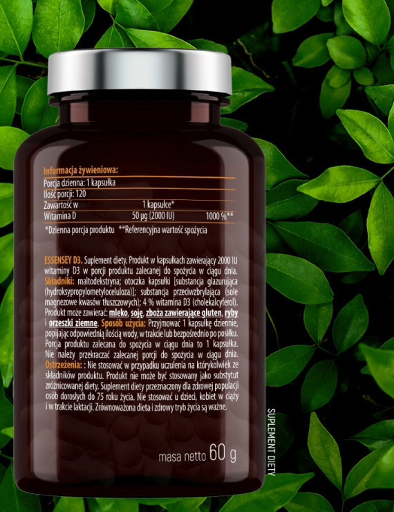 Witamina D3 w 120 kapsułkach | Essensey | Odporność i zdrowe kości