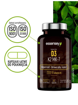 Witamina D3 K2 MK-7 + Pillbox | Essensey | Odporność Zęby Kości