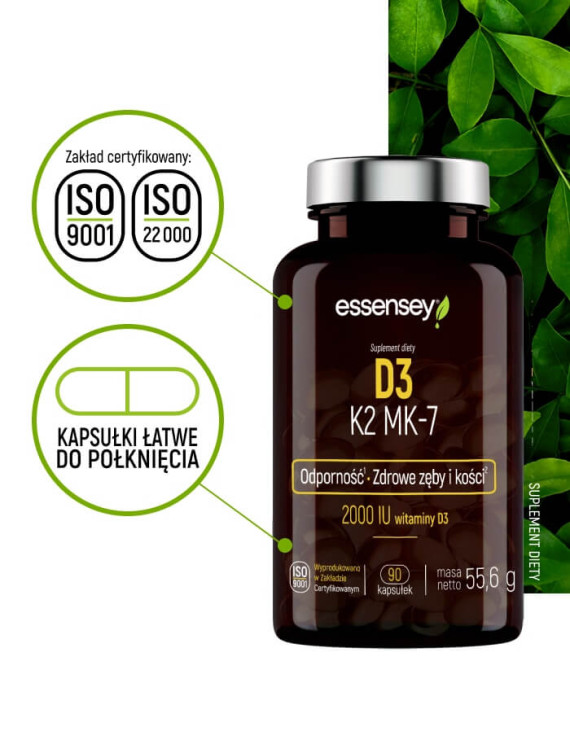 Witamina D3 K2 MK-7 + Pillbox | Essensey | Odporność Zęby Kości