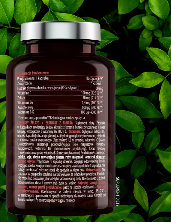 Żelazo + Ekstrakt z Buraka w 90 kapsułkach