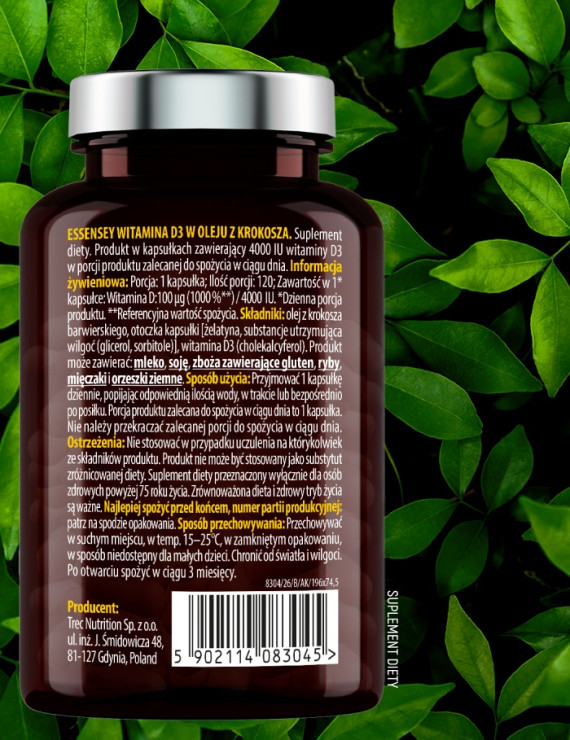 Witamina D3 w oleju z krokosza w 120 kapsułkach
