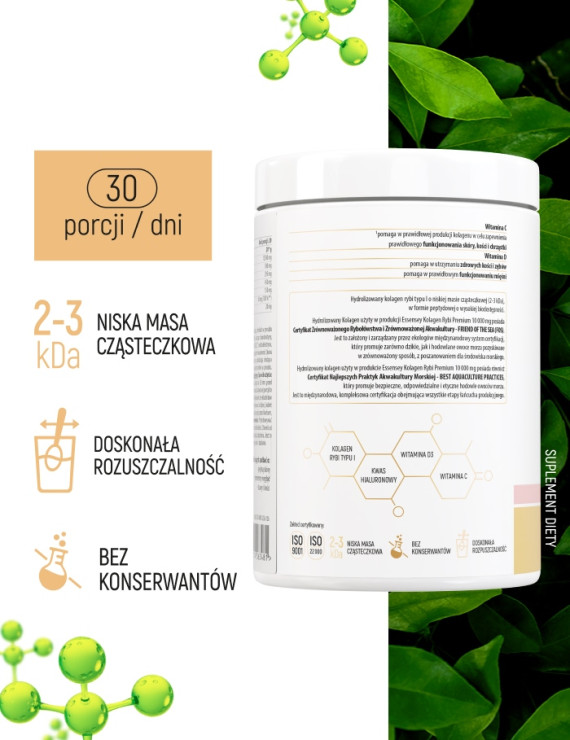 Kolagen Rybi Premium Smak Truskawka z Nutą Wanilii 10000 mg - 321g