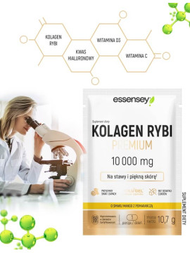 Zestaw 10x10,7 g Kolagen Rybi Premium Hydrolizowany Smak Mango-pomarańcza 10000 mg