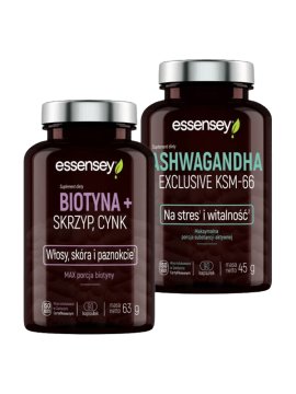 Zestaw Biotyna + Skrzyp, Cynk z Ashwagandhą KSM-66 | Essensy | Stres