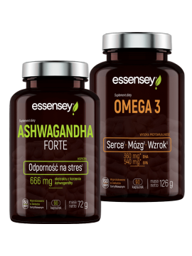Ashwagandha Forte i Omega 3 | Essensey | Wzrok Serce Mózg i Stres