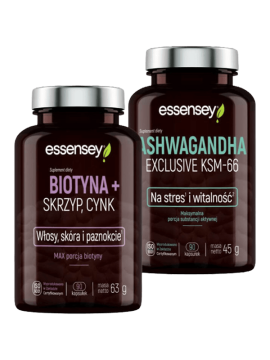 Zestaw Biotyna + Skrzyp, Cynk z Ashwagandhą KSM-66 | Essensy | Stres
