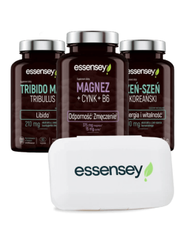 Żeń-szeń Magnez i Tribulus + Pillbox | Essensey | Potencja Witalność